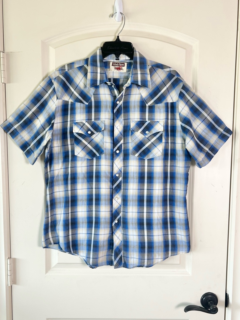Vintage Youngbloods Authentic Western Pearl Snap Shirt Mens Large Blue Plaid